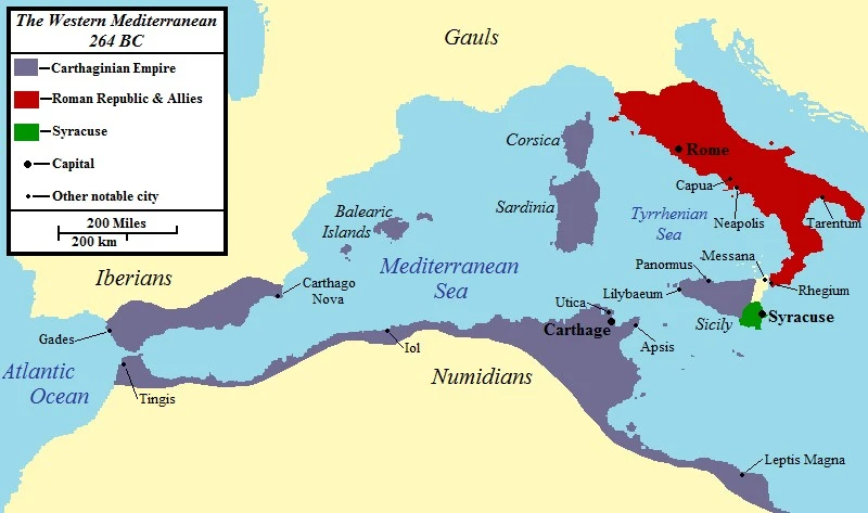 The western Mediterranean at the outbreak of the First Punic War, 264 BC